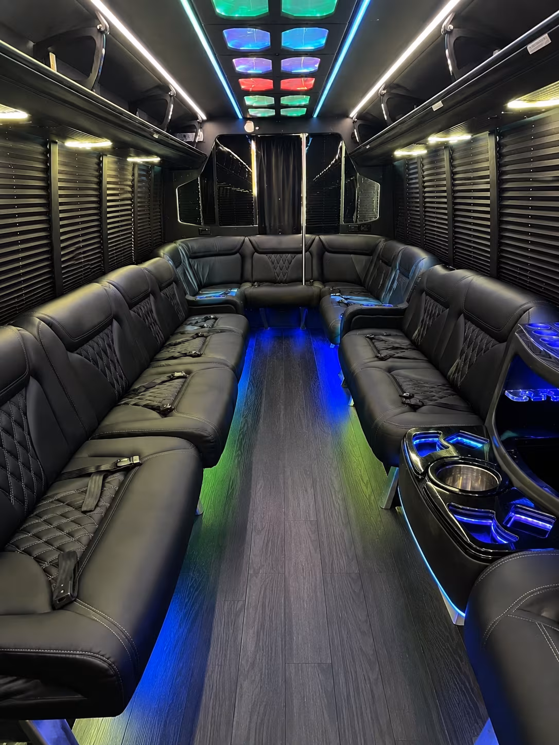 longmont 20 passenger party bus interior